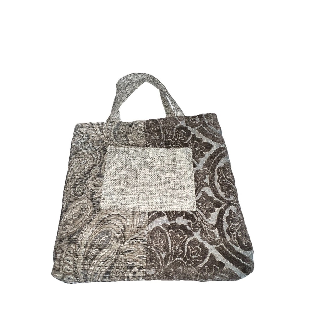 Handmade Tapestry Boho Tote Bag Brown Paisley Damask Patchwork